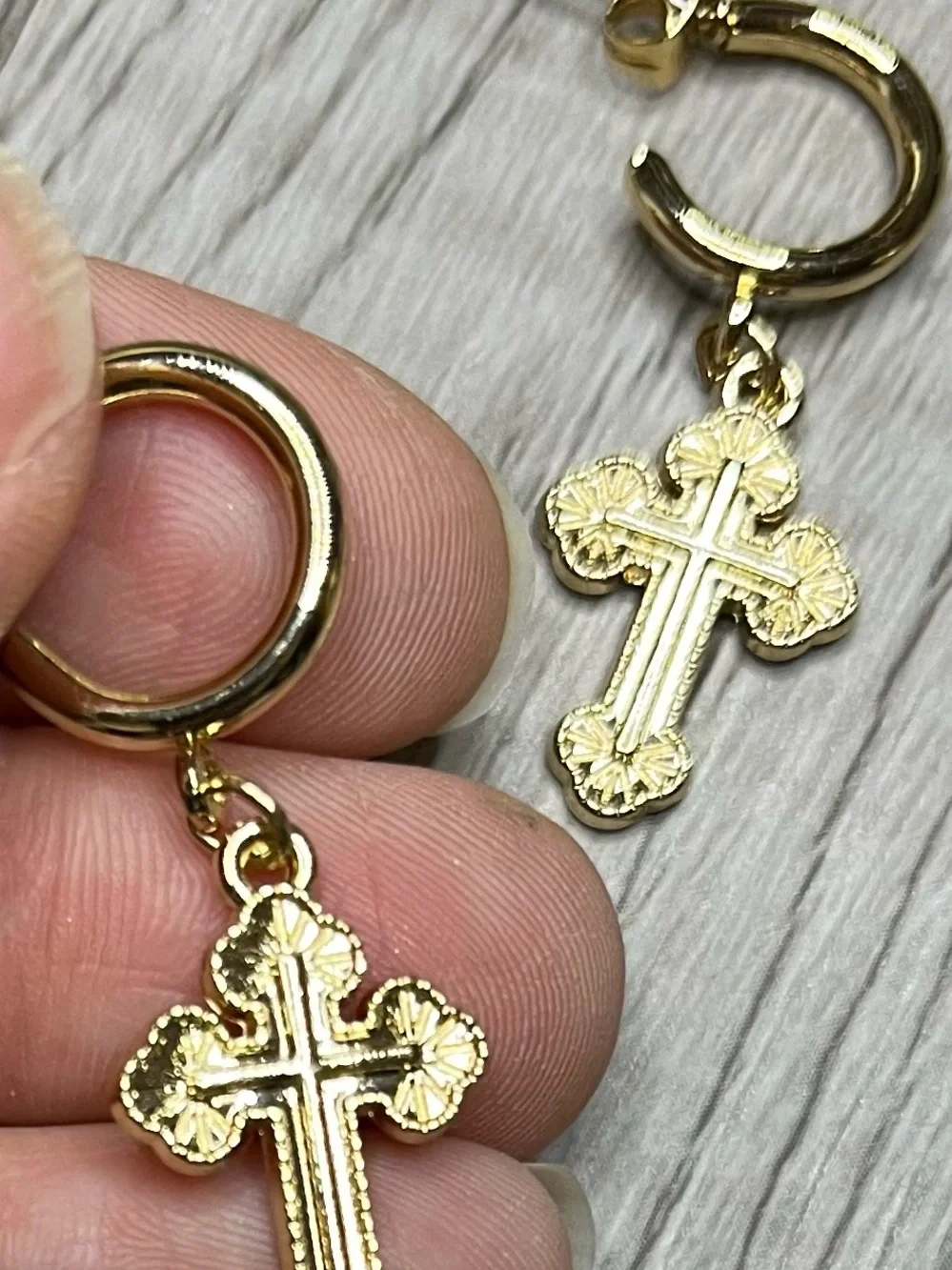 Gold Cross Charm Hoop Earrings